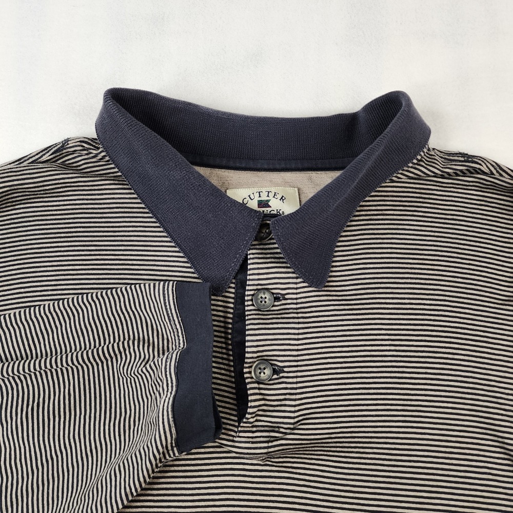 Cutter & Buck Mens 4XT Beige Black Striped Collared‎ Polo Shirt